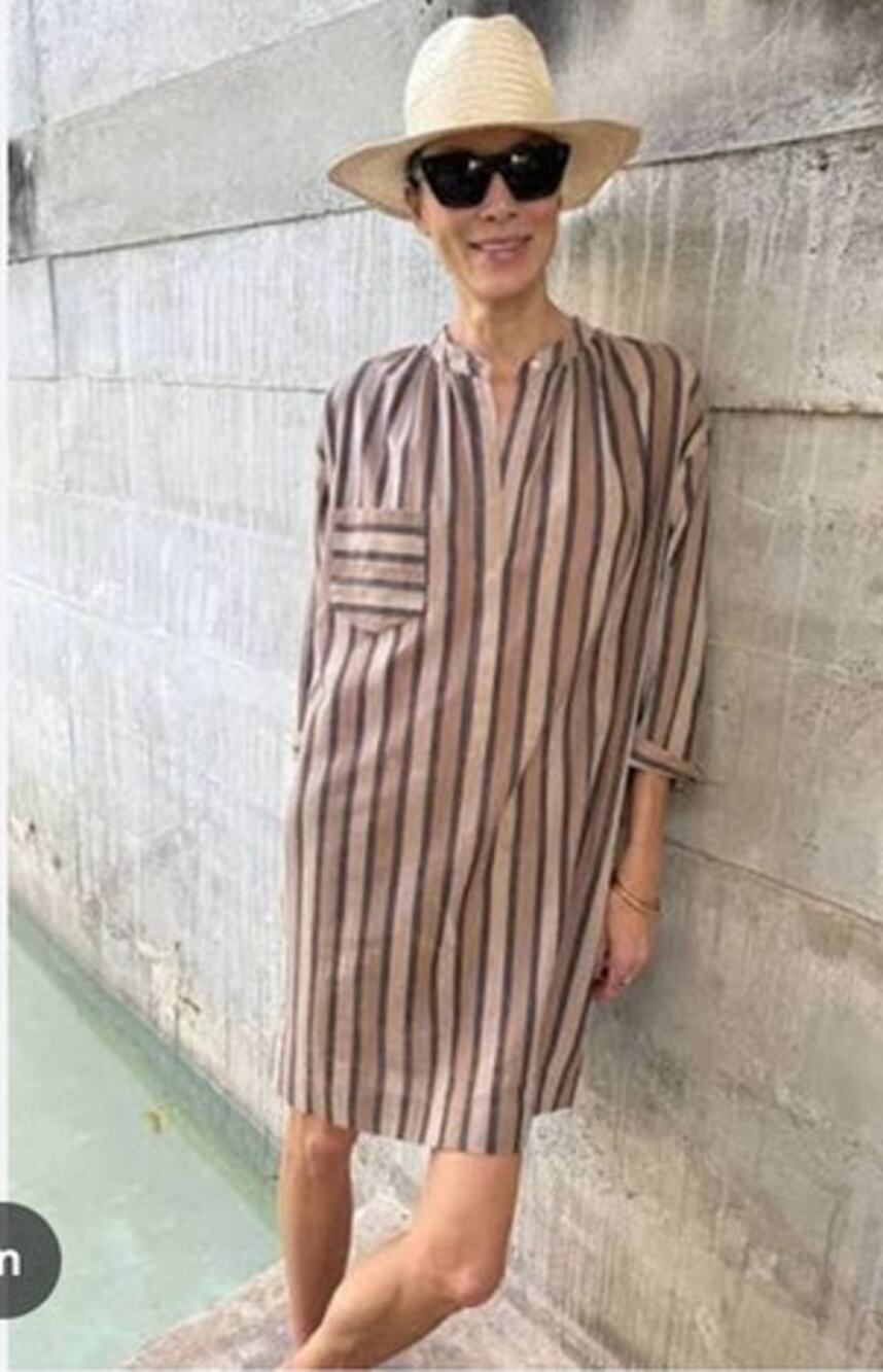 TWO NY New York Sz 1 S Small Stripe Tunic Shift Dress Brown Beige